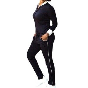 LA Relaxed Athleisure Lounge Jumpsuit Black Zip Front Minimalist Women S USA